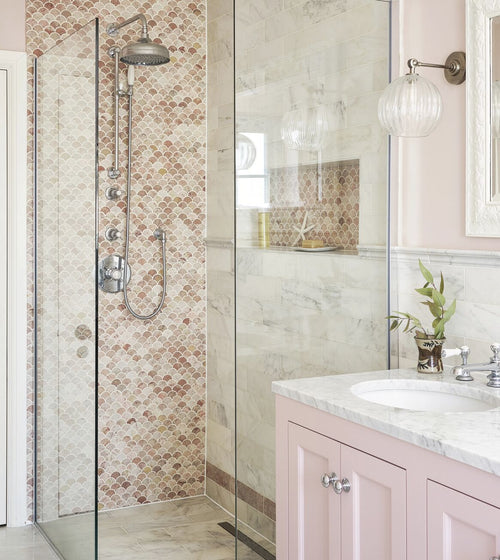 Aegean Pink Scallop Marble Mosaic Red and Pink Wall Tiles