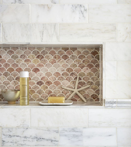 Aegean Pink Scallop Marble Mosaic Red and Pink Wall Tiles Aegean Pink Scallop Marble Mosaic Red and Pink Wall Tiles