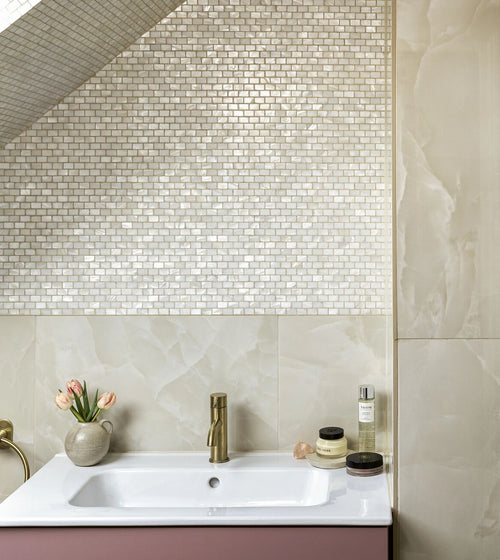 Mother of Pearl White Rectangle Brick Mosaic Mosaic Kitchen Tiles