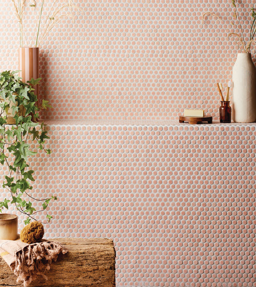 Copenhagen Penny Round Pink Mosaic Mosaic Floor Tiles