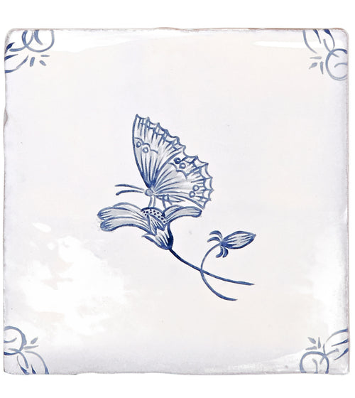 English Delft Butterfly 2 Blue Gloss Tile English Craft Kitchen Tiles