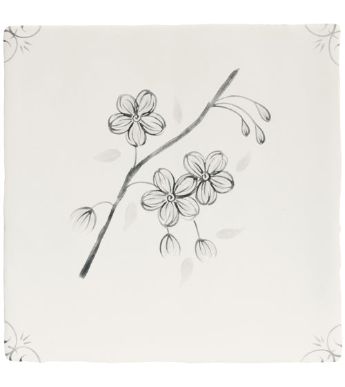 English Delft Blossom Charcoal Matt Tile English Craft Kitchen Tiles