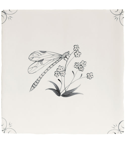 English Delft Dragonfly Charcoal Matt Tile English Craft Kitchen Tiles