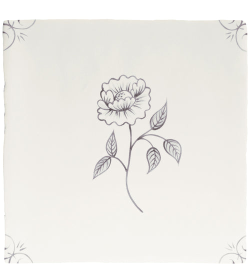 English Delft Peony Charcoal Matt Tile English Craft Kitchen Tiles