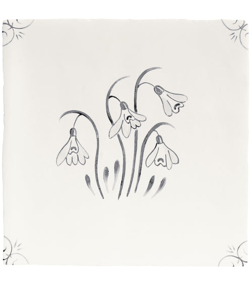 English Delft Snowdrop Charcoal Matt Tile English Craft Kitchen Tiles