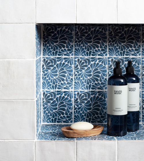 Kelmscott Emery Blue Patterned Tile Bathroom Wall Tiles