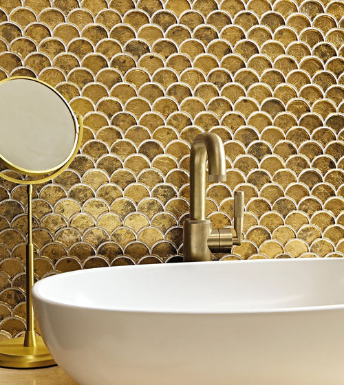 Metallic Vitreum Aurum Fan Gold Glass Tile Metallic Kitchen Tiles