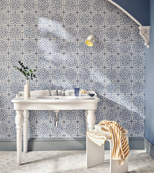Nina Campbell Ronda Blue Porcelain Tile Blue Floor Tiles