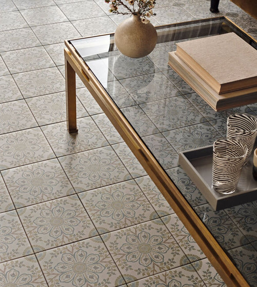 Nina Campbell Topkapi Aqua Porcelain Tile Patterned Floor Tiles