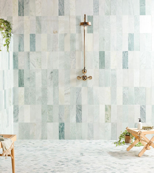 North Haven Rectangle Marble Tile 10x30 Green Floor Tiles