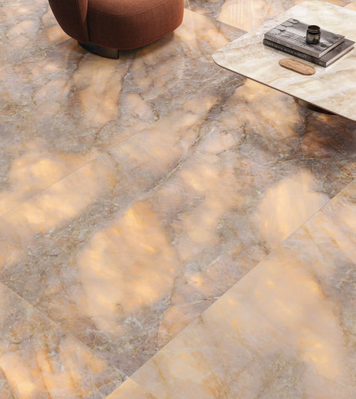 Onyx Lumi Amber Polished Marble Effect Tile 60 x 120 Kitchen Tiles