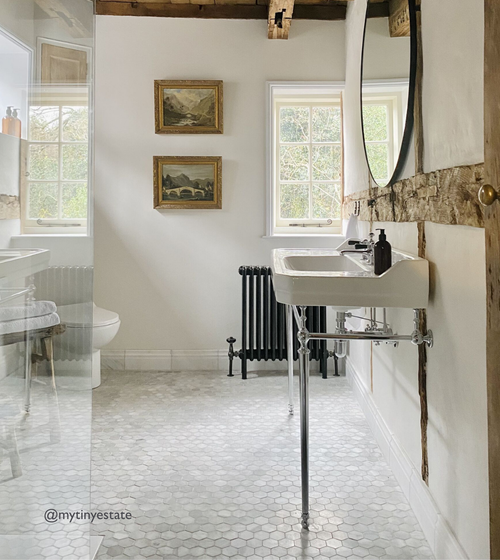 East Hampton Large Hexagon Marble Mosaic Mosaic Floor Tiles