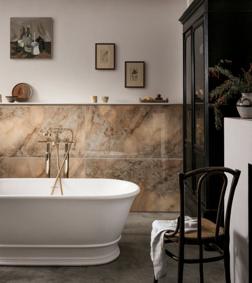 Onyx Lumi Amber Polished Marble Effect Tile 60 x 120 Kitchen Tiles