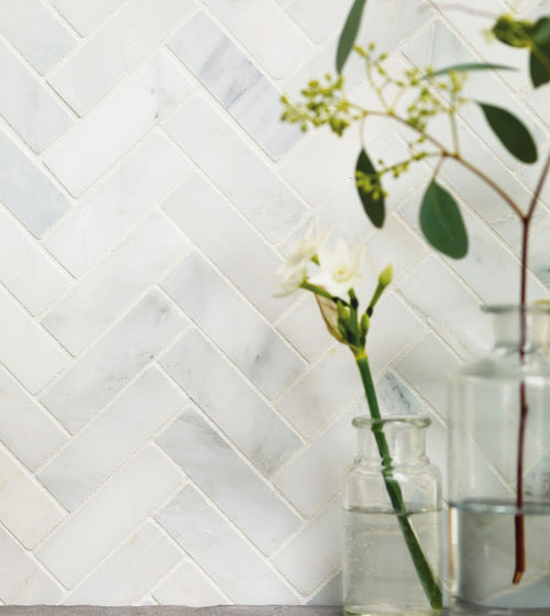East Hampton Harbour View Herringbone Marble Mosaic Mosaic Floor Tiles