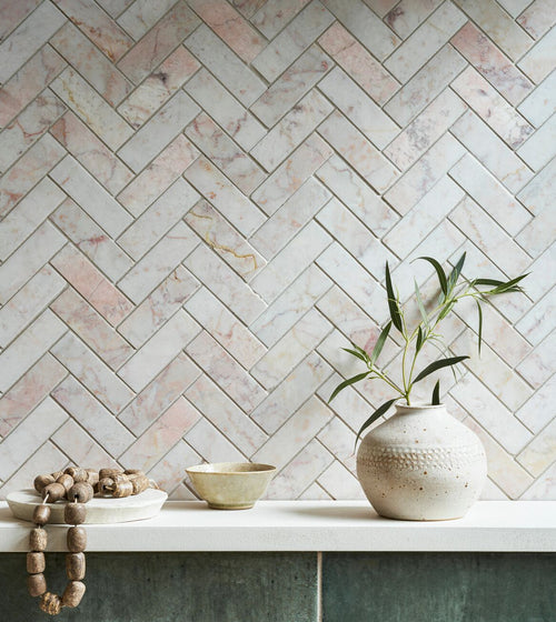 Aegean Pink Herringbone Marble Mosaic