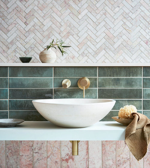 Aegean Pink Herringbone Marble Mosaic