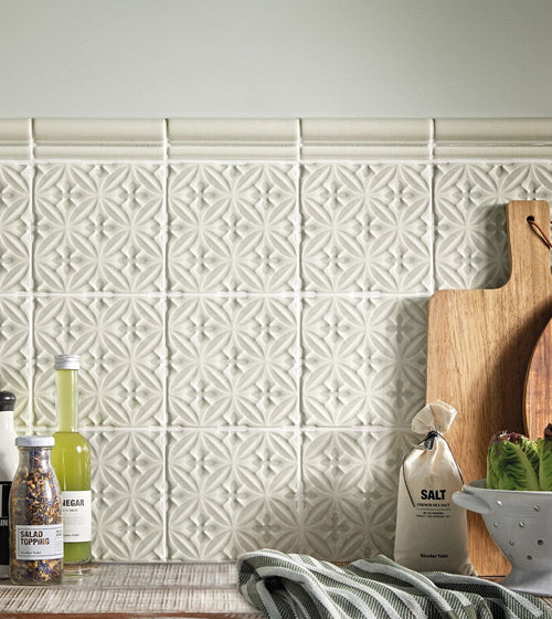Alhambra White Decor Glazed Tile Handpainted Bathroom Tiles