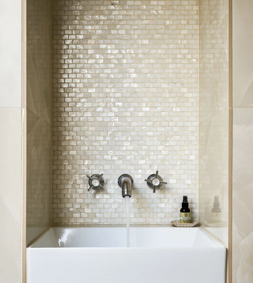 Mother of Pearl White Rectangle Brick Mosaic Kitchen Wall Tiles