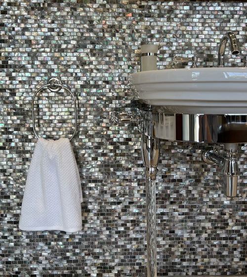 Mother of Pearl Black Rectangle Brick Mosaic Black Kitchen Tiles