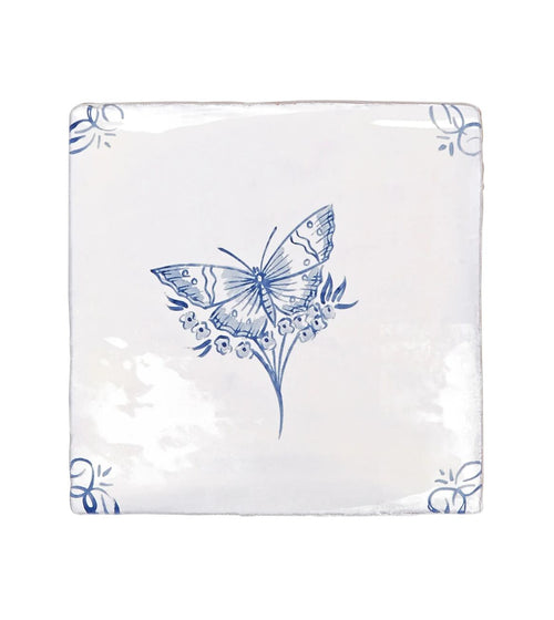 English Delft Butterfly 1 Blue Gloss Tile English Craft Bathroom Tiles