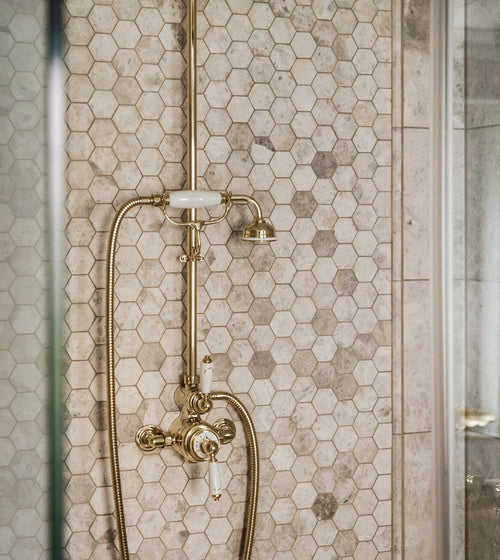 Westhampton Hexagon Mosaic, Honed Hexagonal Bathroom Tiles