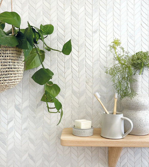 East Hampton Willow Leaf Marble Mosaic Marble Kitchen Tiles