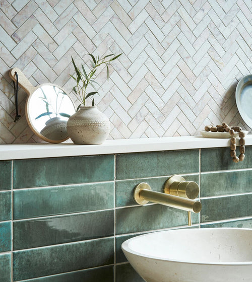 Aegean Pink Herringbone Marble Mosaic