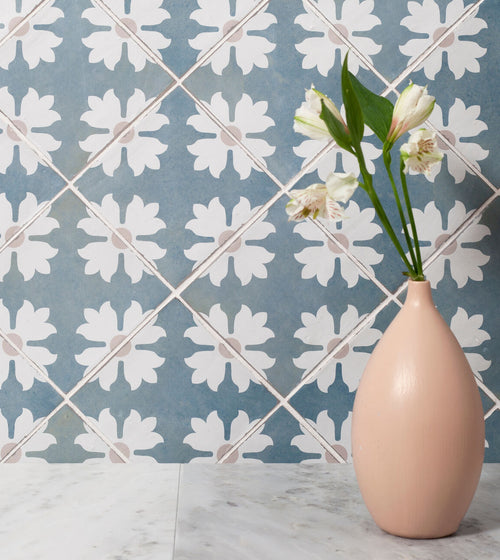 Kelmscott Coleton Blue Patterned Tile Green Kitchen Tiles