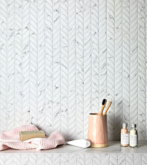 Malmo Willow Leaf White Mosaic Glass Kitchen Tiles