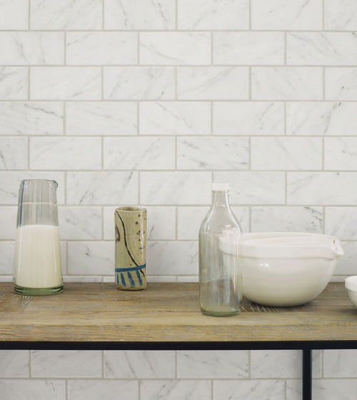 Malmo Base White Rectangle Marble Effect Floor Tiles