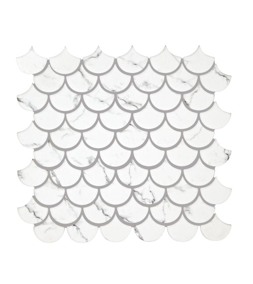Malmo Scallop White Mosaic Glass Kitchen Tiles