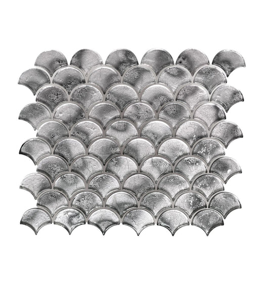 Metallic Vitreum Argentum Fan Silver Glass Tile Kitchen Tiles