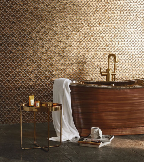Metallic Vitreum Aurum Fan Gold Glass Tile Metallic Vitreum range collection Metallic Vitreum Aurum Fan Gold Glass Tile Metallic Vitreum range collection
