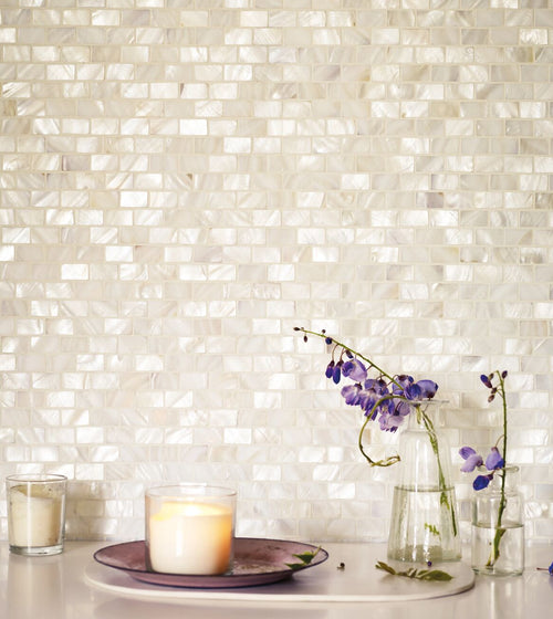 Mother of Pearl White Rectangle Brick Mosaic Kitchen Wall Tiles