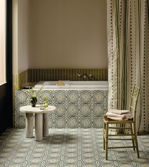 Nina Campbell Cochin Green Porcelain Tile Green Kitchen Tiles