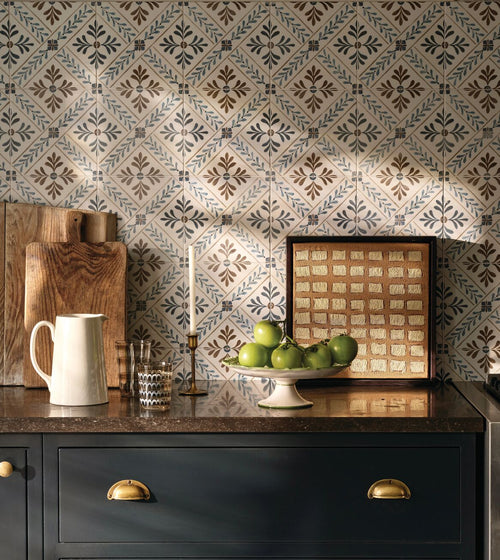 Nina Campbell Goa Indigo Chocolate Porcelain Tile Nina Campbell Floor Tiles
