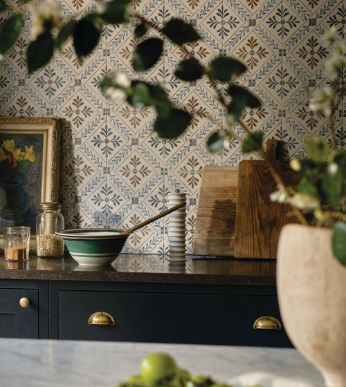 Nina Campbell Goa Indigo Chocolate Porcelain Tile Nina Campbell Floor Tiles