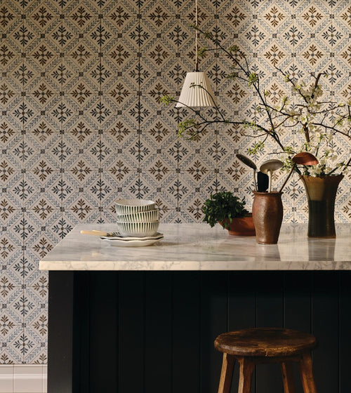 Nina Campbell Goa Indigo Chocolate Porcelain Tile Nina Campbell Floor Tiles