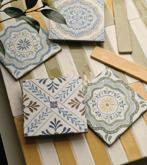 Nina Campbell Cochin Green Porcelain Tile Green Kitchen Tiles