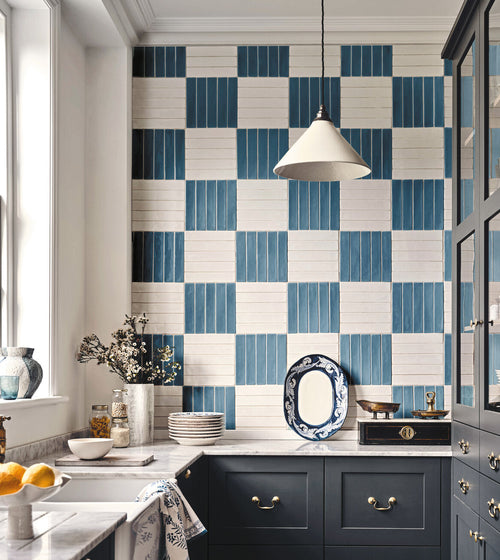 Nina Campbell Rivage Indigo Glazed Wall Tile Metro Kitchen Tiles