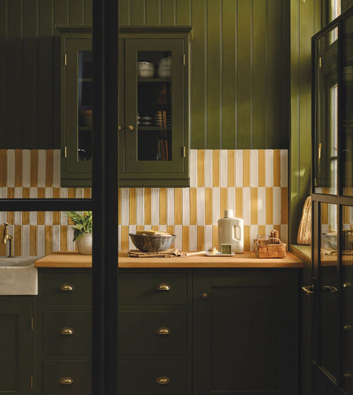 Nina Campbell Rivage Ochre Glazed Wall Tile Metro Kitchen Tiles