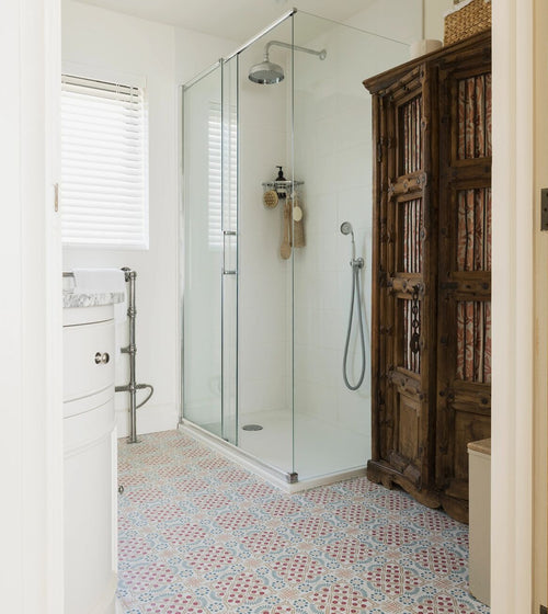 Nina Campbell Seville Coral Aqua Porcelain Tile Blue Kitchen Tiles