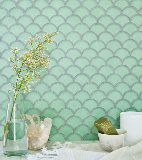 Nordic Glass Tromso Fjord Green Mosaic Bathroom Wall & Floor Tiles