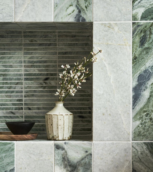 Seaspray Green Stacked Marble Mosaic Mosaic Bathroom Tiles