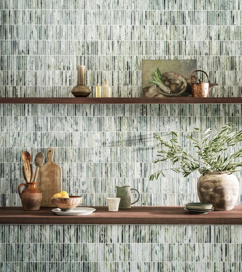 Seaspray Green Stacked Marble Mosaic Mosaic Bathroom Tiles