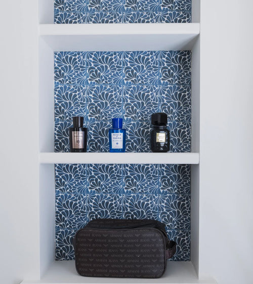 Kelmscott Emery Blue Patterned Tile Blue Kitchen Tiles