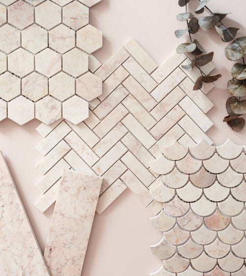 Aegean Pink Herringbone Mosaic