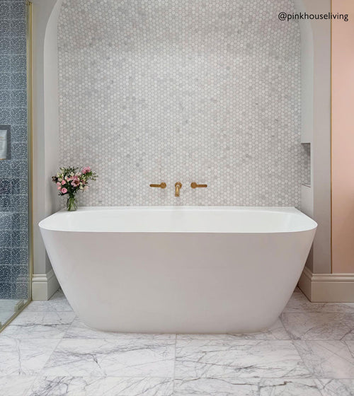 East Hampton Hexagon Marble Mosaic White Kitchen Tiles